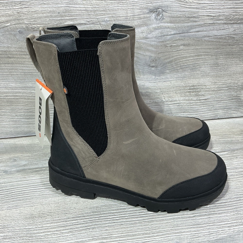 NWT'S Bogs Holly Tall Leather Boots Gray 72838-260 Pull On Waterproof Size 10